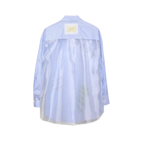 Çizgi Detaylı Baskılı Oversize Gömlek Mavi