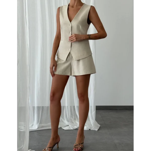 KETEN ŞORT YELEK TAKIM (HAM KETEN)