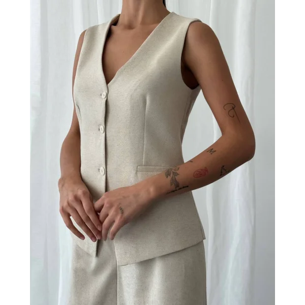 KETEN ŞORT YELEK TAKIM (HAM KETEN)