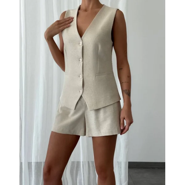 KETEN ŞORT YELEK TAKIM (HAM KETEN)