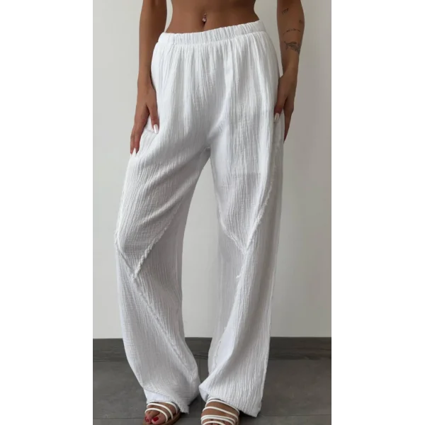 MÜSLİN KUMAŞ ASTARLI BEYAZ PALAZZO PANTOLON