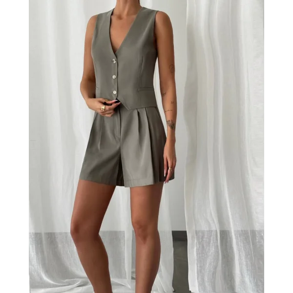 MODAL KUMAŞ ŞORT YELEK TAKIM HAKİ