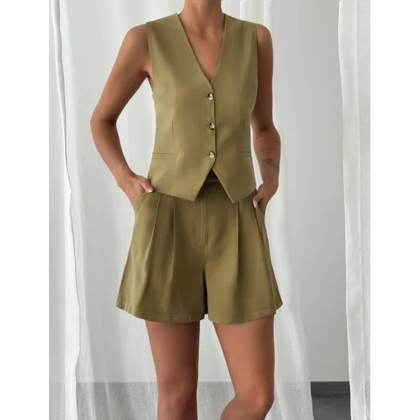 MODAL KUMAŞ ŞORT YELEK TAKIM YEŞİL