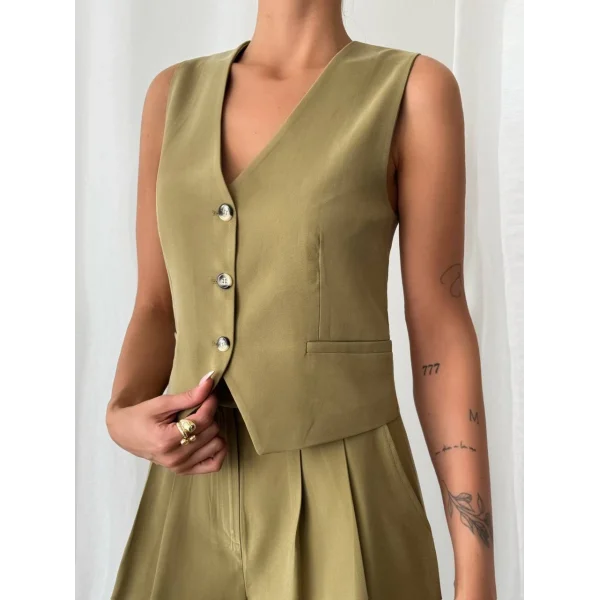 MODAL KUMAŞ ŞORT YELEK TAKIM YEŞİL