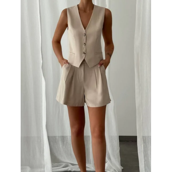 MODAL KUMAŞ ŞORT YELEK TAKIM TAŞ