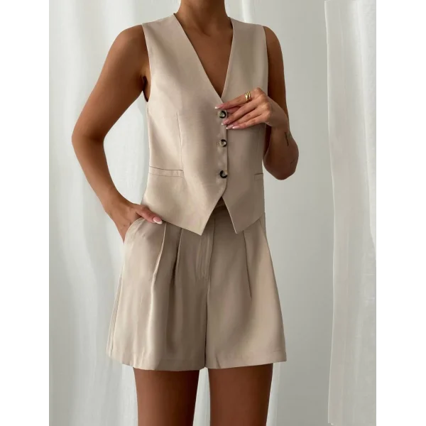 MODAL KUMAŞ ŞORT YELEK TAKIM TAŞ