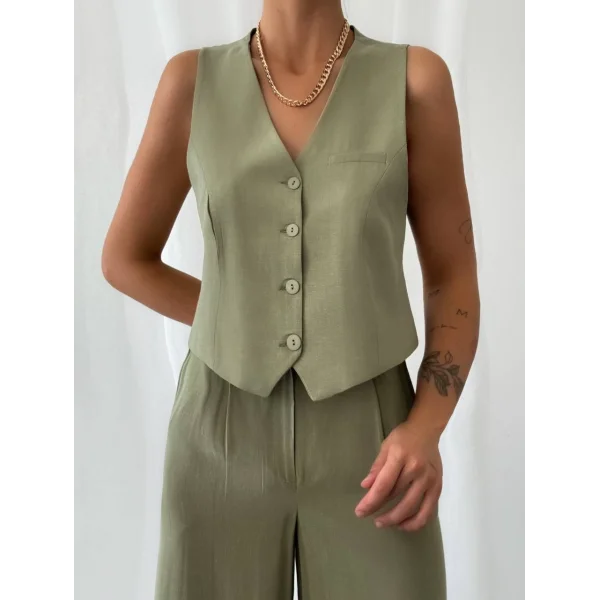 KETEN YELEK PANTOLON TAKIM HAKİ