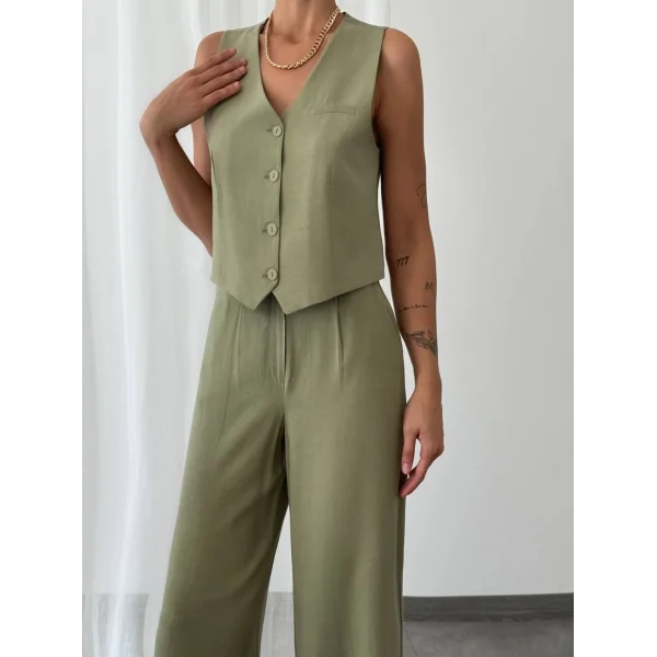 KETEN YELEK PANTOLON TAKIM HAKİ