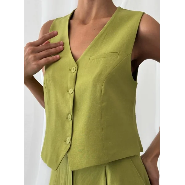 KETEN YELEK PANTOLON TAKIM KİVİ