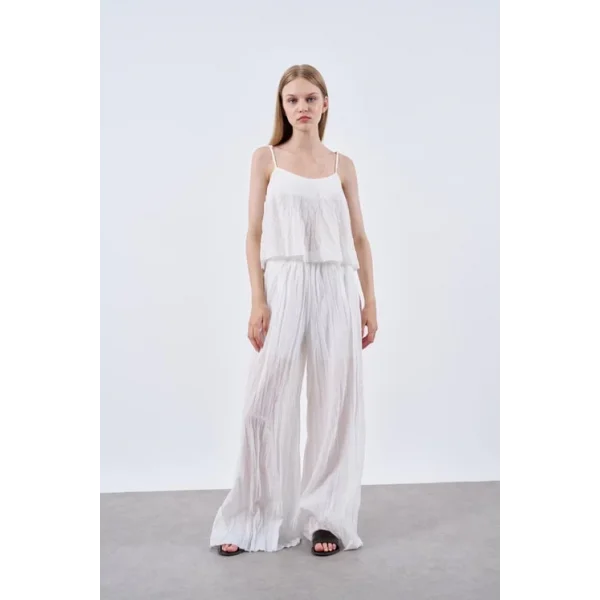 KETEN BLUZ PANTOLON KIRIŞIK TAKIM BEYAZ