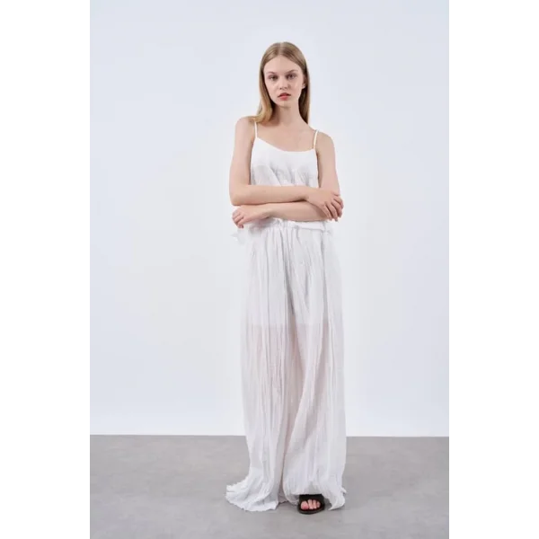 KETEN BLUZ PANTOLON KIRIŞIK TAKIM BEYAZ