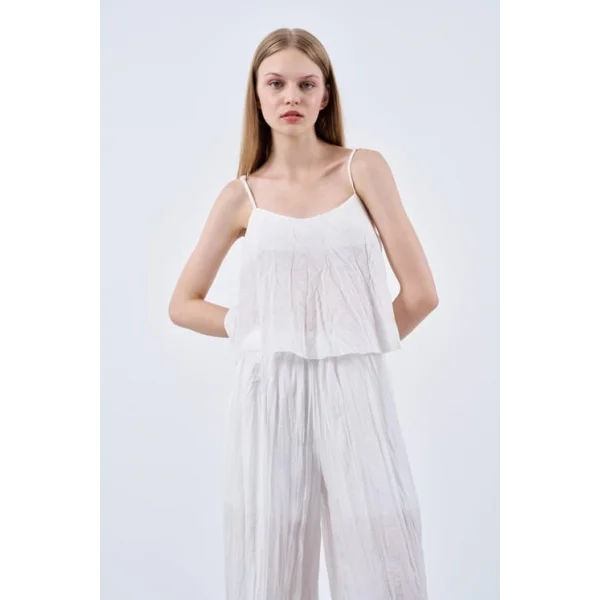 KETEN BLUZ PANTOLON KIRIŞIK TAKIM BEYAZ