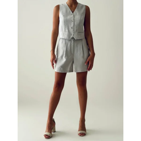 EXEN MODAL KUMAŞ ŞORT YELEK TAKIM GRİ