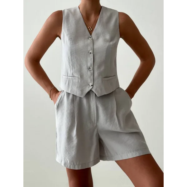 EXEN MODAL KUMAŞ ŞORT YELEK TAKIM GRİ