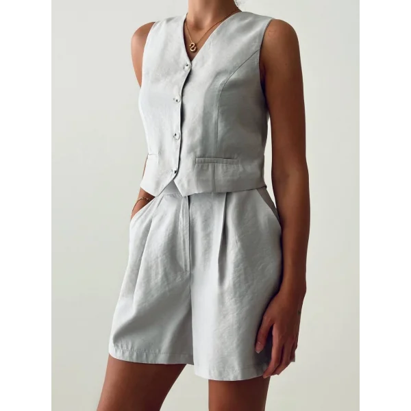 EXEN MODAL KUMAŞ ŞORT YELEK TAKIM GRİ