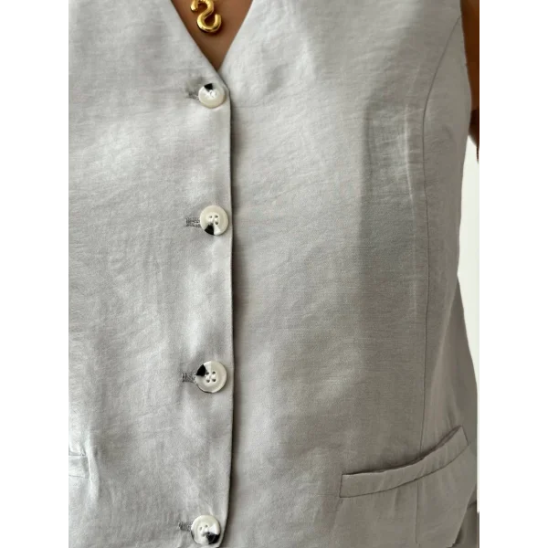 EXEN MODAL KUMAŞ ŞORT YELEK TAKIM GRİ