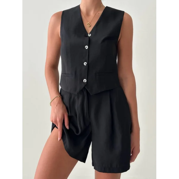 EXEN MODAL KUMAŞ ŞORT YELEK TAKIM SİYAH