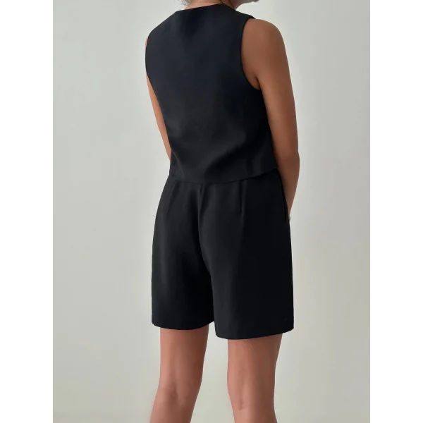 EXEN MODAL KUMAŞ ŞORT YELEK TAKIM SİYAH