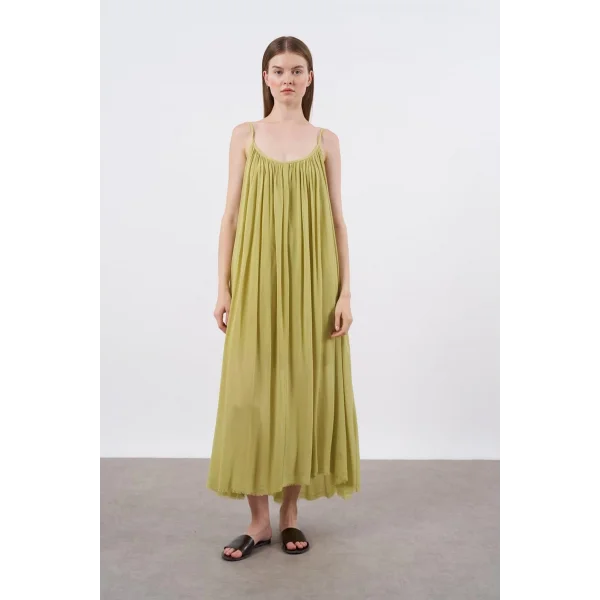 Fıstık Yeşili Askılı Geniş Kesim Rahat Elbise