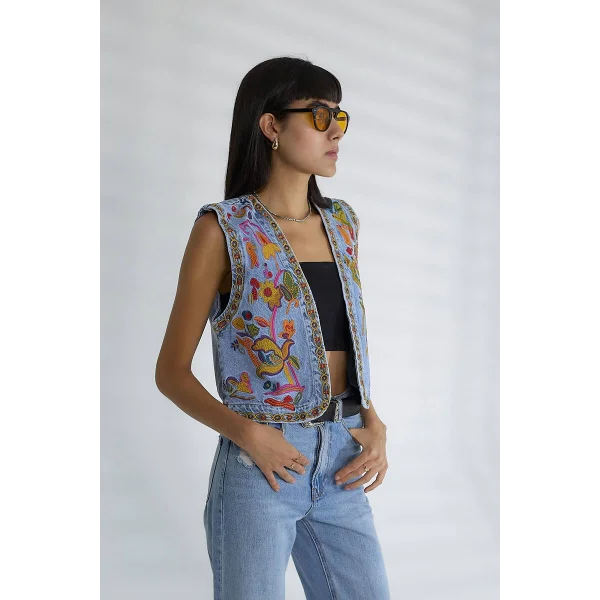 ETNİK DESENLİ DENİM YELEK