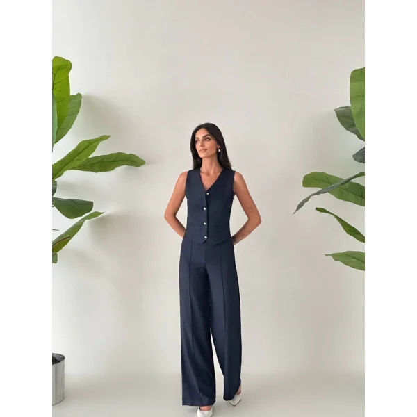 PREMİUM YÜN EFEKT KUMAŞ YELEK PANTOLON TAKIM LACİVERT