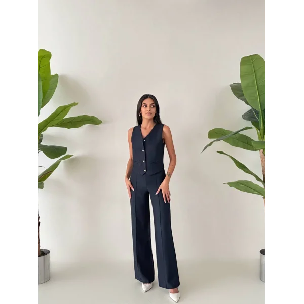 PREMİUM YÜN EFEKT KUMAŞ YELEK PANTOLON TAKIM LACİVERT