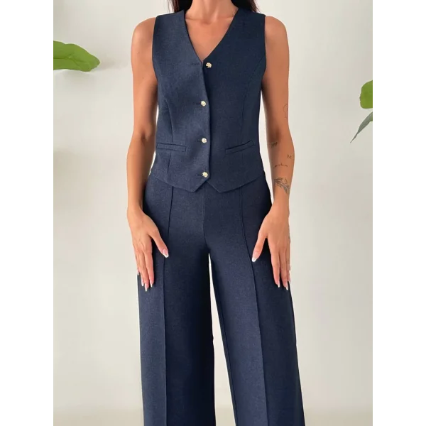 PREMİUM YÜN EFEKT KUMAŞ YELEK PANTOLON TAKIM LACİVERT