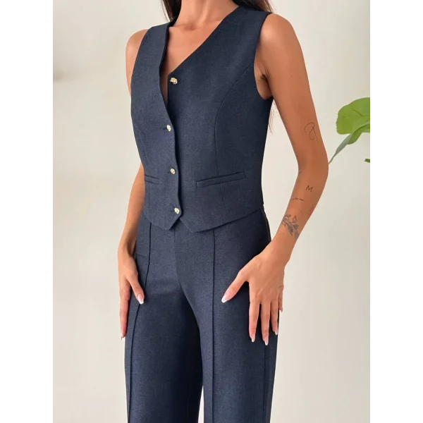 PREMİUM YÜN EFEKT KUMAŞ YELEK PANTOLON TAKIM LACİVERT