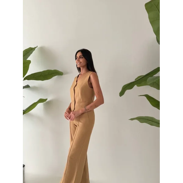 PREMİUM YÜN EFEKT KUMAŞ YELEK PANTOLON TAKIM VİZON