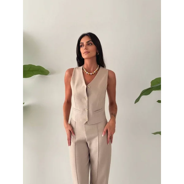 PREMİUM YÜN EFEKT KUMAŞ YELEK PANTOLON TAKIM TAŞ