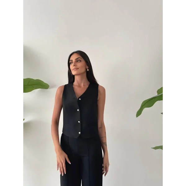 PREMİUM YÜN EFEKT KUMAŞ YELEK PANTOLON TAKIM SİYAH