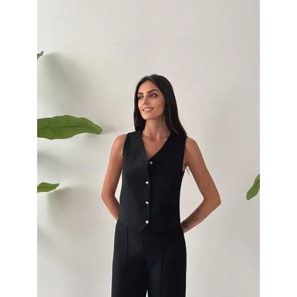 PREMİUM YÜN EFEKT KUMAŞ YELEK PANTOLON TAKIM SİYAH