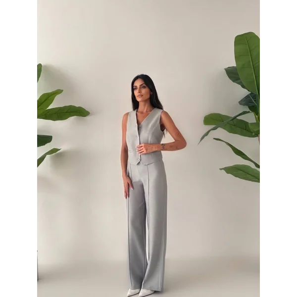 PREMİUM YÜN EFEKT KUMAŞ YELEK PANTOLON TAKIM GRİ