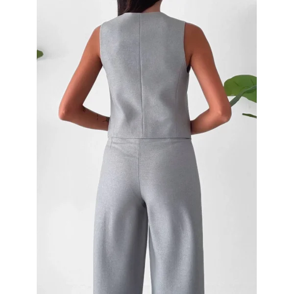 PREMİUM YÜN EFEKT KUMAŞ YELEK PANTOLON TAKIM GRİ