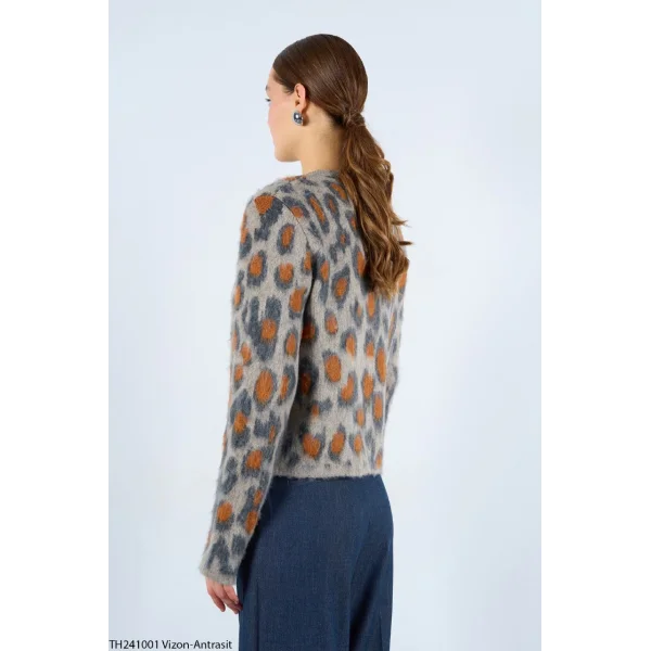 LEOPAR DESENLİ ŞARDONLU HIRKA ANTRASİT