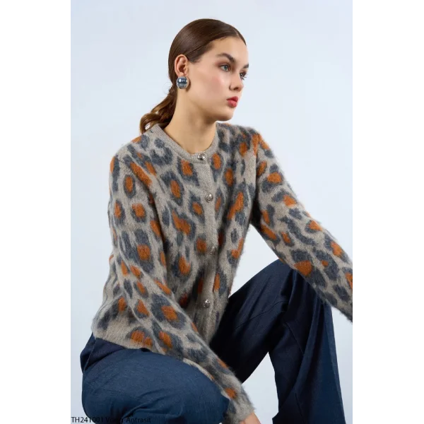 LEOPAR DESENLİ ŞARDONLU HIRKA ANTRASİT