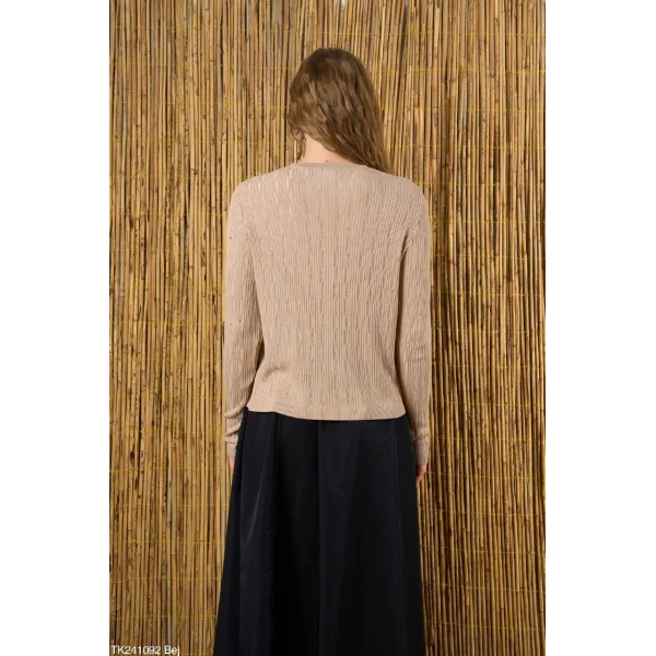 Taşlı Triko Bej İnce Kazak