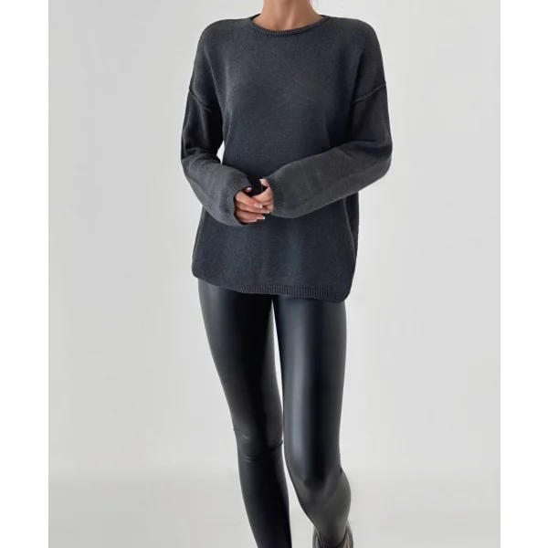 Dikiş Detay İnce Triko Kazak Antrasit