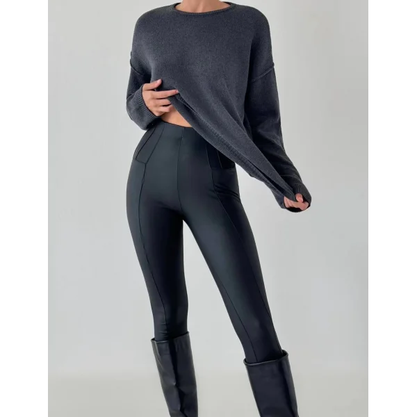 Dikiş Detay İnce Triko Kazak Antrasit