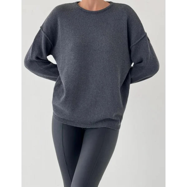 Dikiş Detay İnce Triko Kazak Antrasit