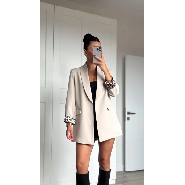 Myra Leopar Astarlı Şal Yaka Blazer Ceket Taş