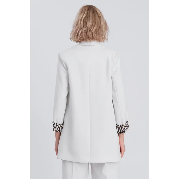 Myra Leopar Astarlı Şal Yaka Blazer Ceket Beyaz