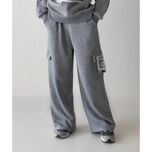 Kargo Cepli Beli Lastikli Eşofman Alt Gri