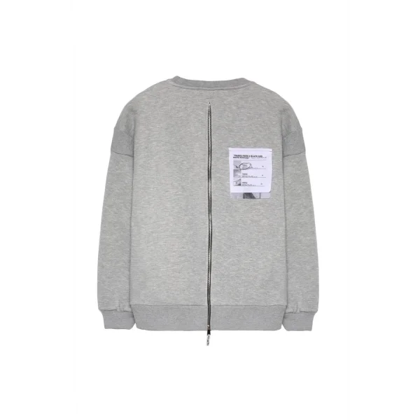 Sırtı Fermuar Detaylı Baskılı Sweatshirt Gri