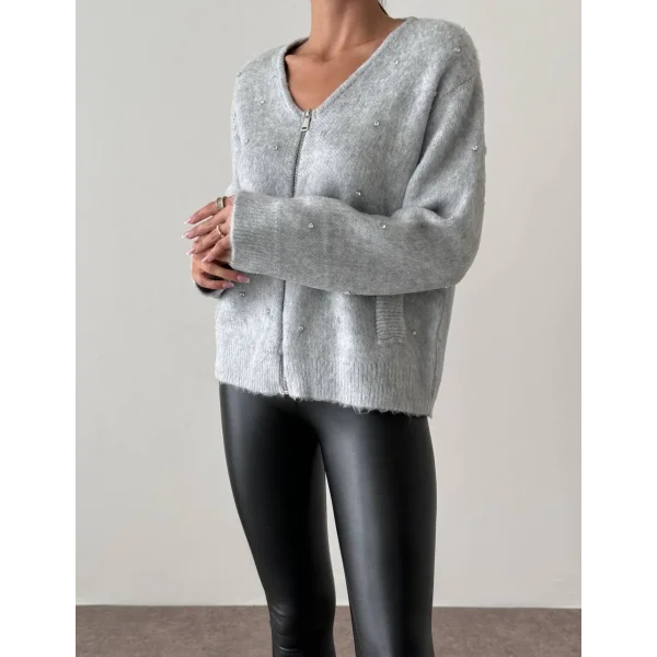 TAŞ DETAY FERMUARLI HIRKA GRİ