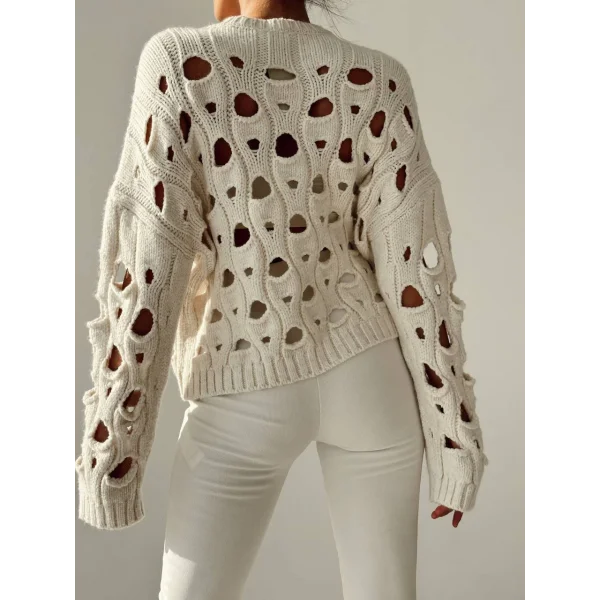 DELİKLİ KALIN TRİKO KAZAK KREM