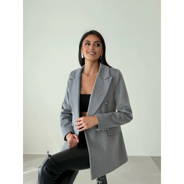 Diagonal Kumaş Kaşe Ceket Füme