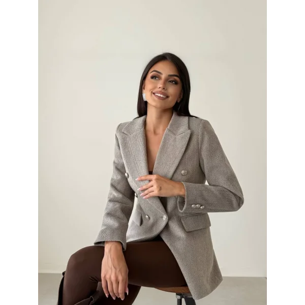 Diagonal Kumaş Kaşe Ceket Vizon