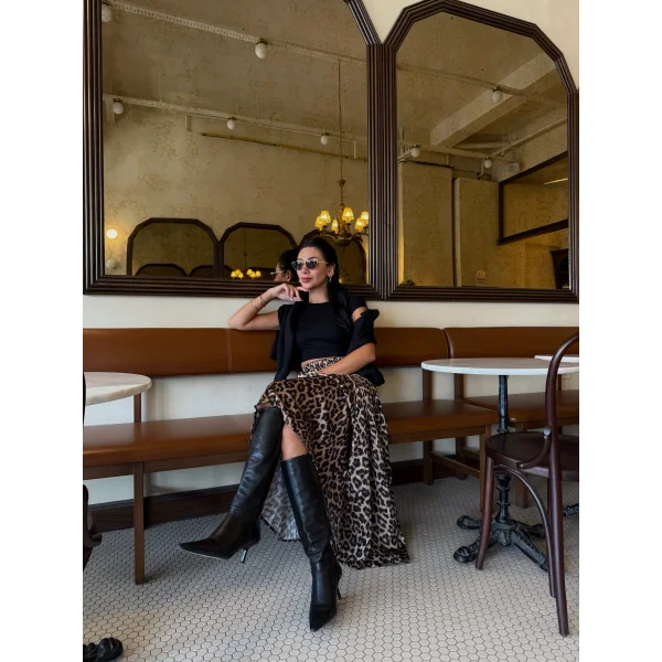 Kırışık Leopar Desen Etek