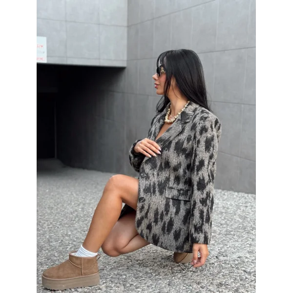 Jakar Desenli Dokulu Blazer Ceket Siyah